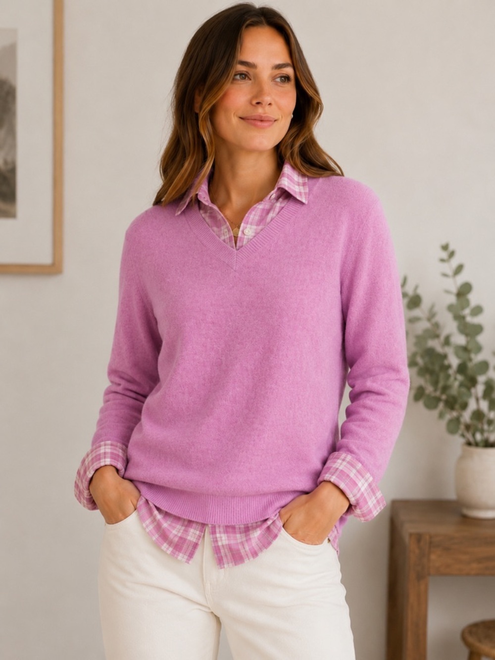 Paul Fredrick 100% Cashmere Sweater Pink V-Neck Size Medium Soft Luxury Knit